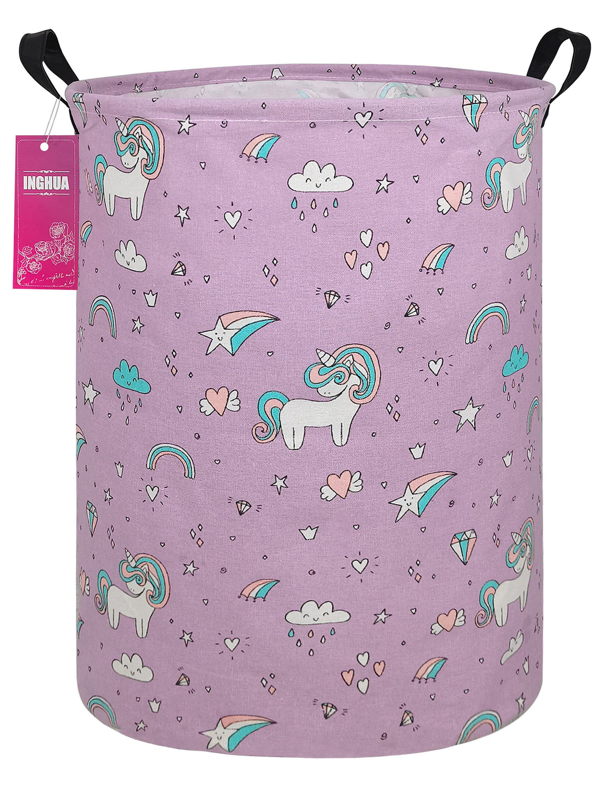 Laundry Hamper Large Canvas Fabric Storage Basket Pink hearts