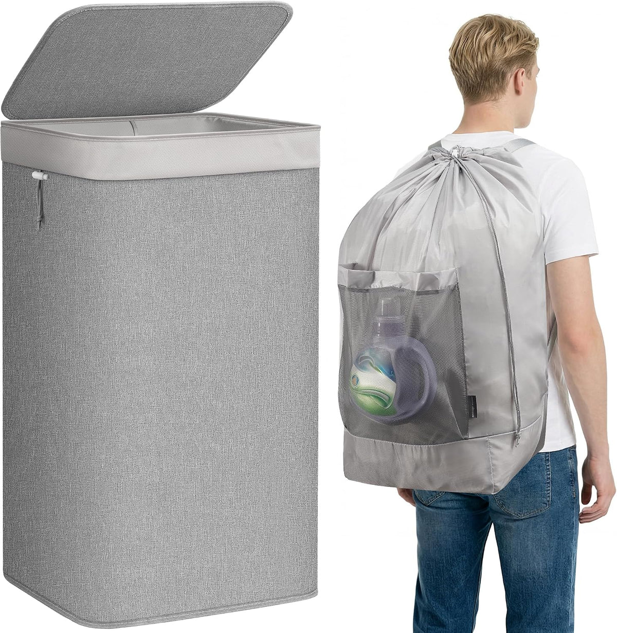 STORAGE MANIAC 2-in-1 Laundry Hamper with Laundry Backpack Bag, 23.7 Gal