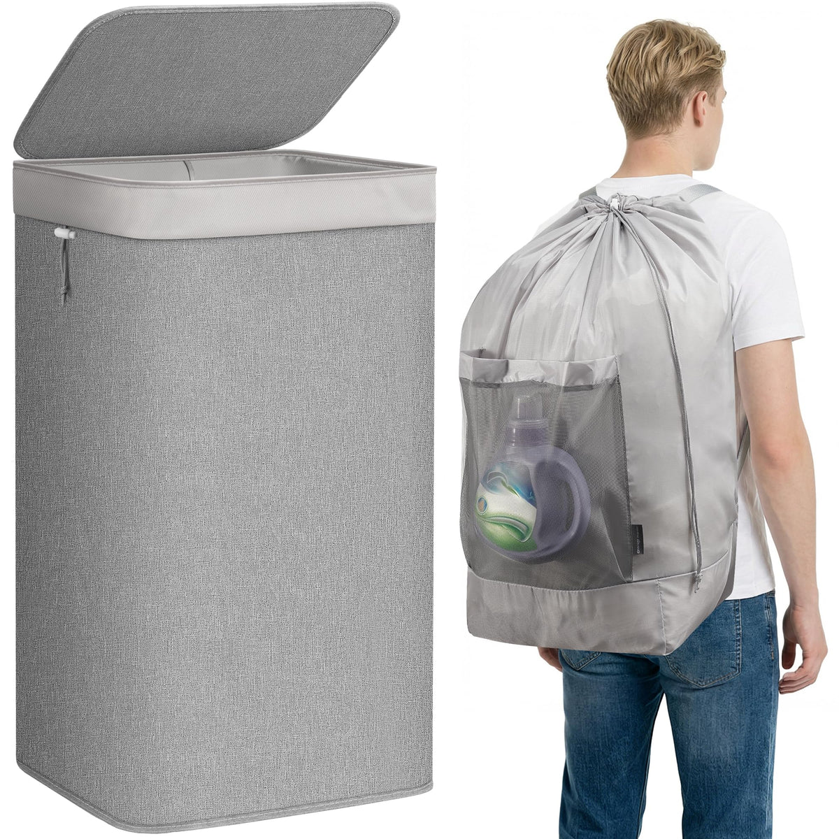 STORAGE MANIAC 2-in-1 Laundry Hamper with Laundry Backpack Bag, 23.7 Gal