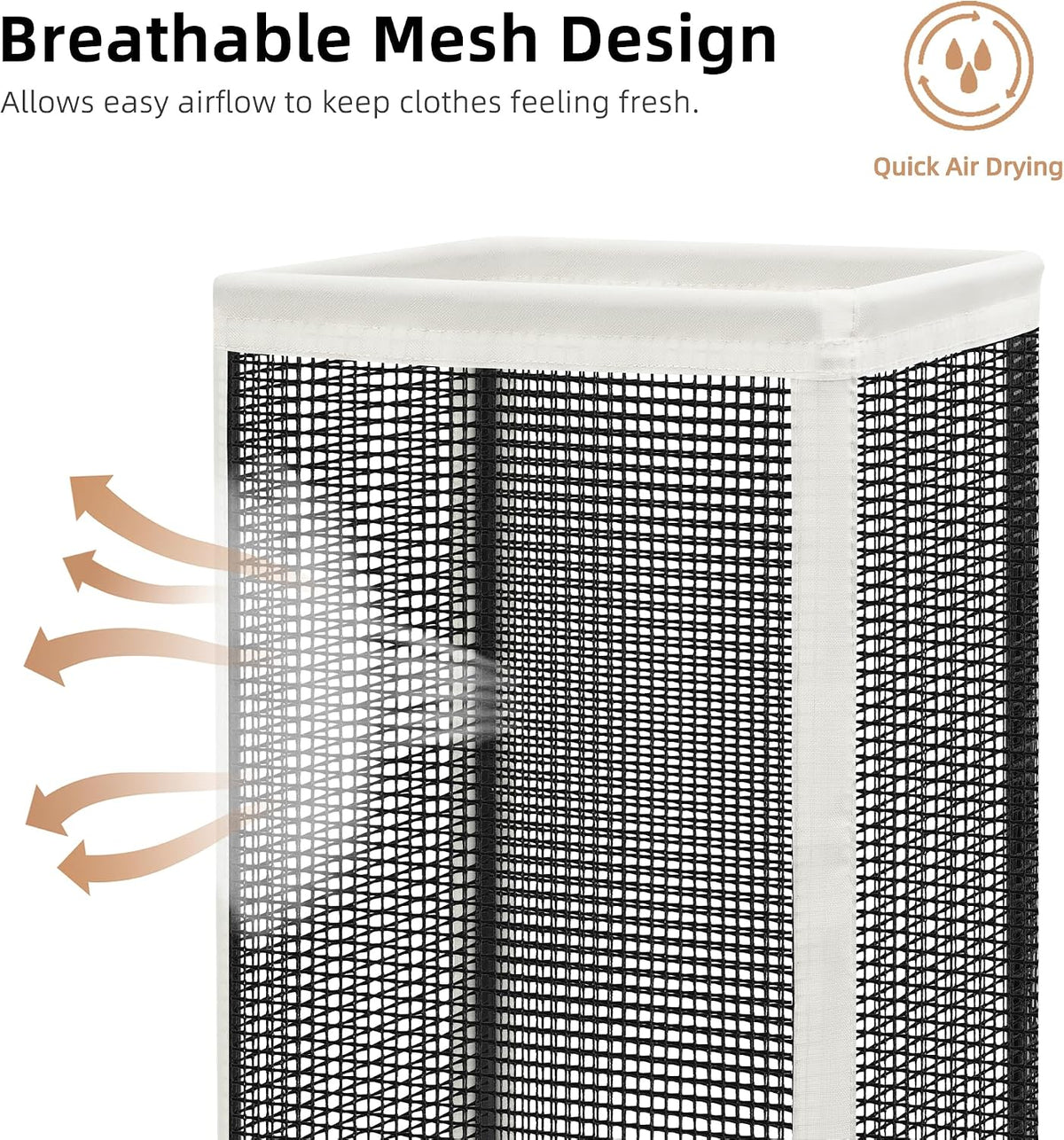 STORAGE MANIAC Mesh Laundry Hamper, 23.7 Gal. Tall Laundry Basket for Airflow, Strong Metal Dirty Clothes Hamper for College Dorm, Bedroom, Bathroom, Clothes Bin, White & Black