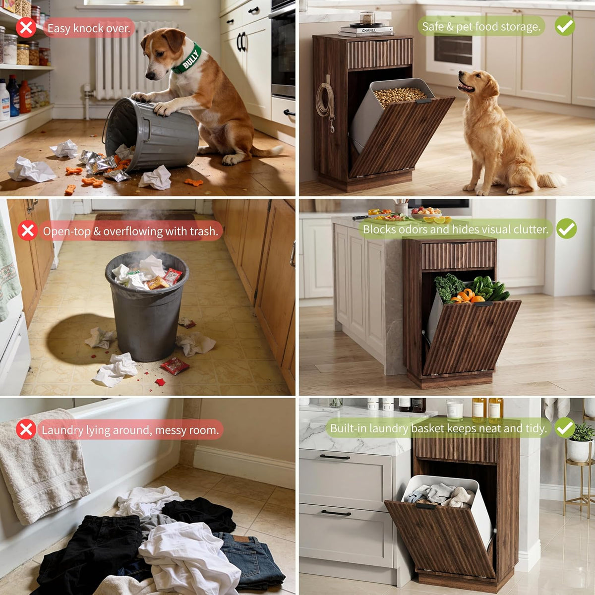 10 Gallon Tilt-Out Trash Cabinet, Laundry Hamper with Drawers.