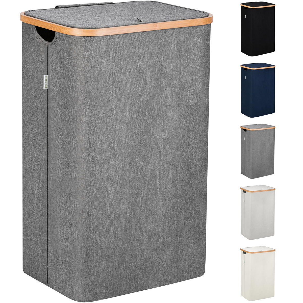LONBET Laundry Basket with Lid, Made from Breathable Fabric | Aesthetic Clothes Hampers for Laundry with Side Handles & Sturdy Bamboo Frame (26 Gallons - Single, Blue)
