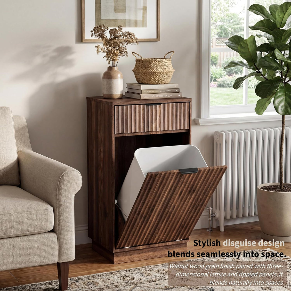 10 Gallon Tilt-Out Trash Cabinet, Laundry Hamper with Drawers.